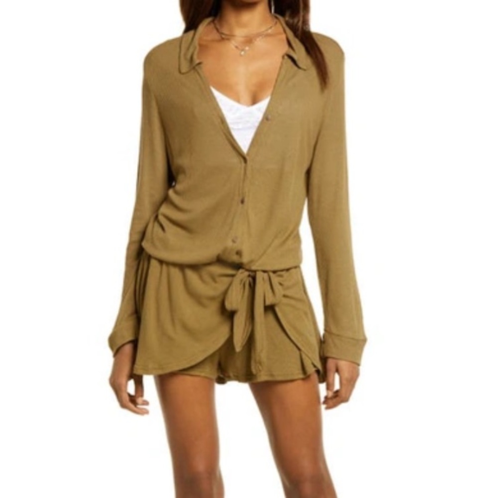 Free People Beach x Revolve Lively Romper in Tropical Nut Sz XS EUC Linen Blend
